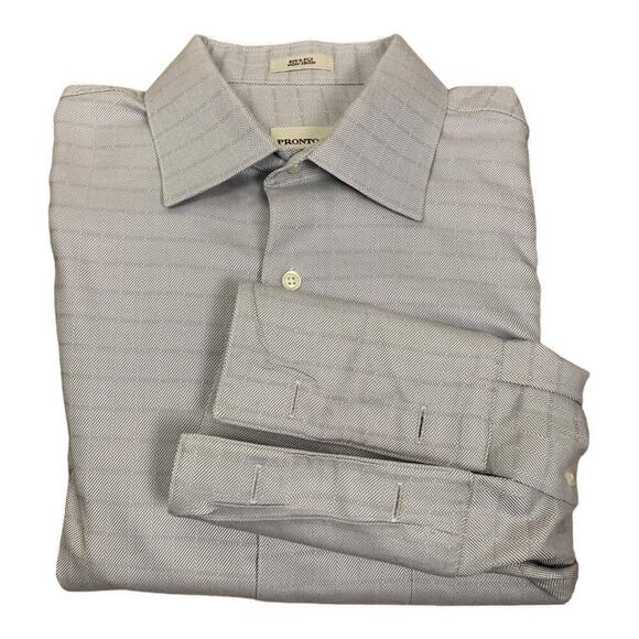 💰Pronto Uomo Non-Iron Grey Button Down Dress Shirt w French Cuffs - Size 16 1/2 - Picture 1 of 7